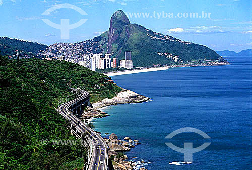  Elevado do Joa (Joa Elevated Road) with Morro Dois Irmaos (Two Brothers Mountain)* in the background - Rio de Janeiro city - Rio de Janeiro state - Brazil  * National Historic Site since 08-08-1973. 