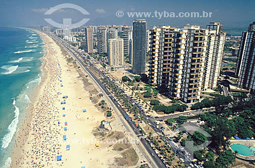  Aerial view of the building and the beach of Barra da Tijuca neighborhood - Rio de Janeiro city - Rio de Janeiro state - Brazil 