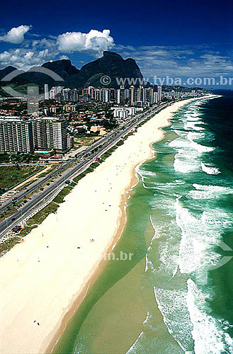  Aerial view of Barra da Tijuca Beach with Rock of Gavea in the background - Rio de Janeiro city - Rio de Janeiro state - Brazil 