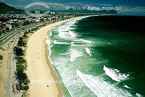  Aerial view of Barra da Tijuca Beach with Rock of Gavea in the background - Rio de Janeiro city - Rio de Janeiro state - Brazil 