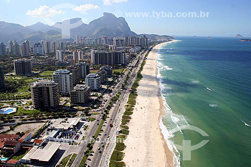  Aerial view of the Barra da Tijuca Beach with the buildings in the foreground and the Rock of Gavea in the background - Rio de Janeiro city - Rio de Janeiro state - Brazil 