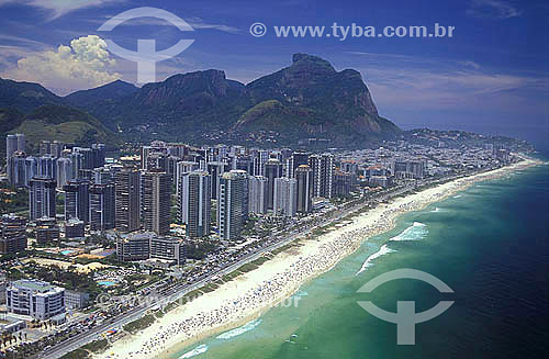  Aerial view of Barra da Tijuca Beach with Rock of Gavea in the background - Rio de Janeiro city - Rio de Janeiro state - Brazil 