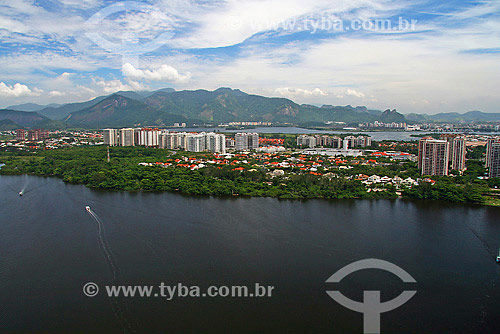  Aerial view of Marapendi lagoon with buildings on the background - Recreio dos Bandeirantes neighbourhood - Rio de Janeiro city - Rio de Janeiro state - Brazil 