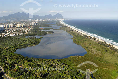  Aerial view of Marapendi lagoon with Gavea Stone in the background - Recreio dos Bandeirantes neighbourhood - Rio de Janeiro city - Rio de Janeiro state - Brazil 