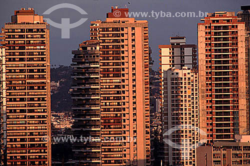  Aerial view of tall condominium buildings on Barra da Tijuca at sunset - Rio de Janeiro city - Rio de Janeiro state - Brazil 