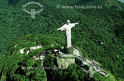  Aerial view of Cristo Redentor (Christ the Redeemer) atop Morro do Corcovado (Corcovado Mountain) - Rio de Janeiro city - Rio de Janeiro state - Brazil 