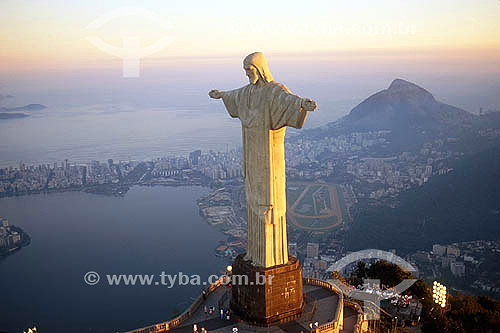  Christ The Redeemer statue with the south zone of  Rio de Janeiro city in the background - Rio de Janeiro state - Brazil 