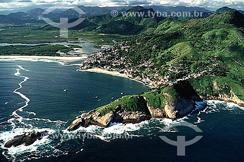  Aerial view of the the small city of Guaratiba at the southernmost point of the state of Rio de Janeiro, near the Restinga da Marambaia (Marambaia Coastal Plain) - Rio de Janeiro city - Rio de Janeiro state - Brazil 