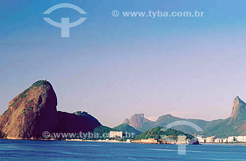  The Sugar Loaf Mountain* as seen from Guanabara Bay - Rio de Janeiro state - Brazil  *Commonly called Sugar Loaf Mountain, the entire rock formation also includes Urca Mountain and Sugar Loaf itself (the taller of the two). In this photo, the small  