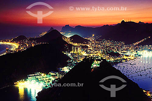  Twilight, the lights of Botafogo, Copacabana, and Urca neighborhoods as seen from Sugar Loaf Mountain - Rio de Janeiro city - Rio de Janeiro state - Brazil 