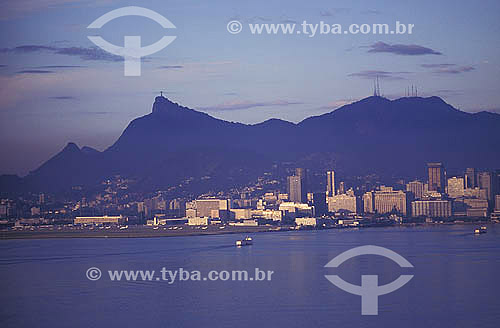  Rio de Janeiro city downtown as seen from Guanabara Bay with Corcovado Mountain and Sumare antennas in the background - Rio de Janeiro state - Brazil 