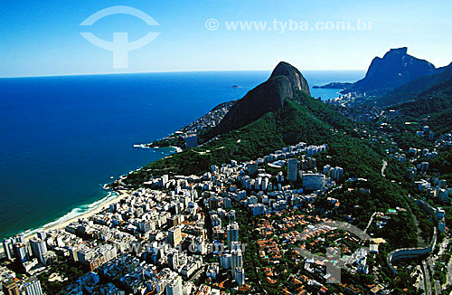  The buildings of Leblon neighbourhood with the Rock of Gavea and Morro Dois Irmaos (Two Brothers Mountain)* in the right - Rio de Janeiro city - Brazil  * The Gavea Rock and the Two Brothers Mountain are National Historic Sites since 08-08-1973. 