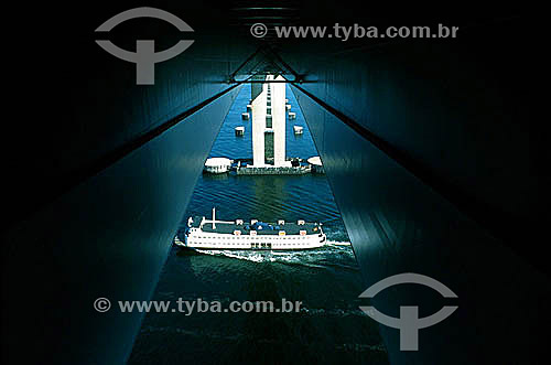  Ferry boat passing beneath Rio-Niteroi Bridge - Rio de Janeiro city - Rio de Janeiro state - Brazil 