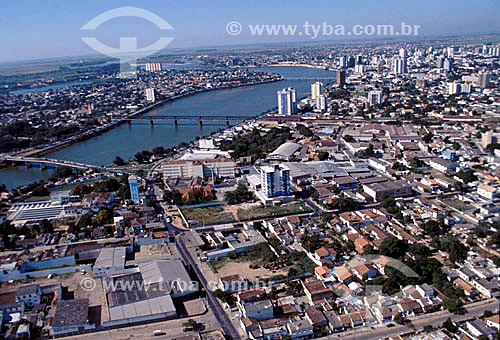  Aerial view of Campos city with the Paraiba do Sul River - Rio de Janeiro state - Brazil 