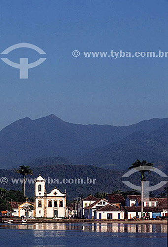  The city of Parati (1) as seen from Parati Bay and the Igreja de Santa Rita (Santa Rita Church) (2) - Costa Verde (Green Coast) - Rio de Janeiro state - Brazil  (1) The historic colonial city of Parati dates from the end of the 16th or beginning of  