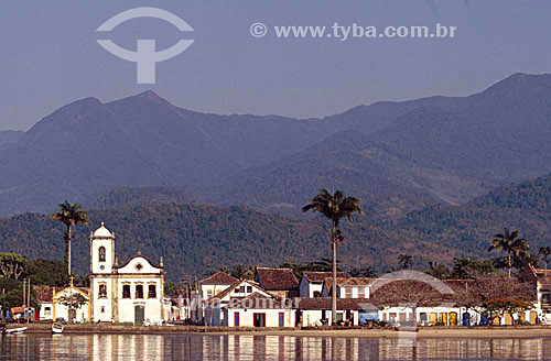  The city of Parati (1) as seen from Parati Bay and the Igreja de Santa Rita (Santa Rita Church) (2) - Costa Verde (Green Coast) - Rio de Janeiro state - Brazil  (1) The historic colonial city of Parati dates from the end of the 16th or beginning of  