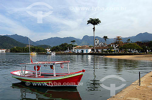  Anchored boat at Parati city port - Rio de Janeiro state south coast - Brazil 