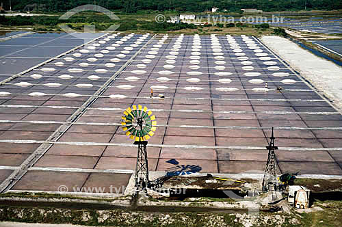  Salt field with a windmill in the foreground - Cabo Frio city - Rio de Janeiro state - Brazil 