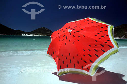  A red beach umbrella - Arraial do Cabo city - Costa do Sol (Sun Coast) - Regiao dos Lagos (Lakes Region) - Rio de Janeiro state - Brazil 