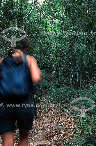  Young man hiking a trail on Ilha Mangaratiba (Mangaratiba Island) - Costa Verde (Green Coast) - Rio de Janeiro state - Brazil 
