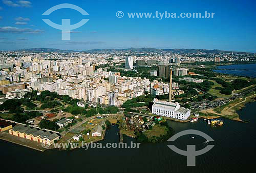  Porto Alegre city center with Gasmeter powerplant on the foreground - Guaiba - Rio Grande do Sul state - Brazil - 04/2003 