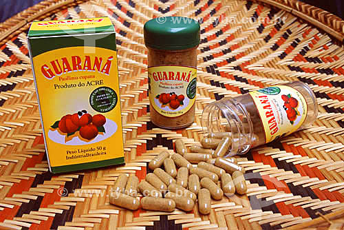  Packages of guarana power and capsules produced by ANAC (Acre Business Agency), a state government agency, to increase their value in preparation for national and international distribution - Acre state - Brazil 