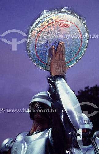  Bateria (drum section) - Performer with a tambourine - Carnival - parade - Rio de Janeiro city - Rio de Janeiro state - Brazil 