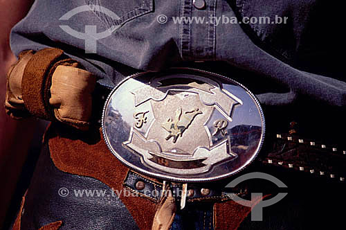  Detail of a belt, typical clothes in the roundup rodeo -  