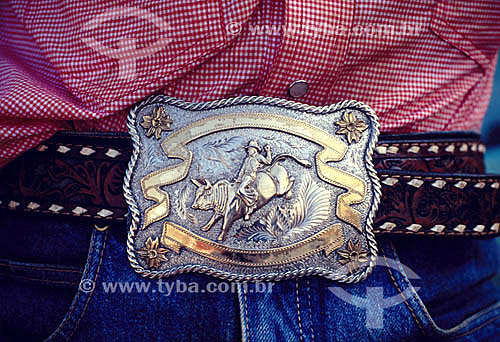  Detail of a belt, typical clothes in the roundup rodeo -  