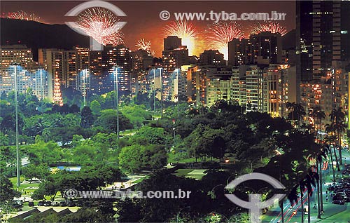  Aterro do Flamengo neighbourhood at night with fireworks on the background - Rio de Janeiro city - Rio de Janeiro state - Brazil 