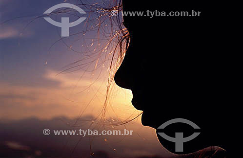  Silhouette of a woman`s profile 