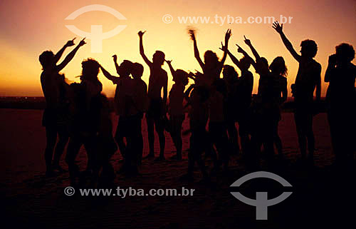  Youths` silhouette celebrating 