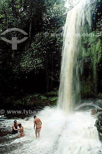  Ianomamis indians next a waterfall - 1990 
