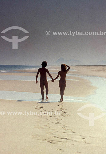  Couple at a nudism beach 