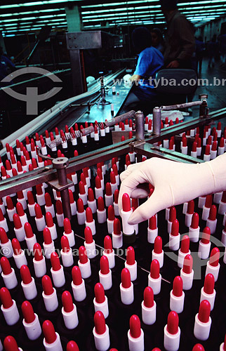  Interior of a cosmetic industry, lipstick, make-up 