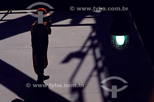  Silhouette of worker at a petroleum platform - Brazil 
