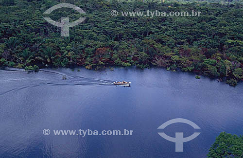  Aerial view of the Amazon Region - people on the boat - Brazil 