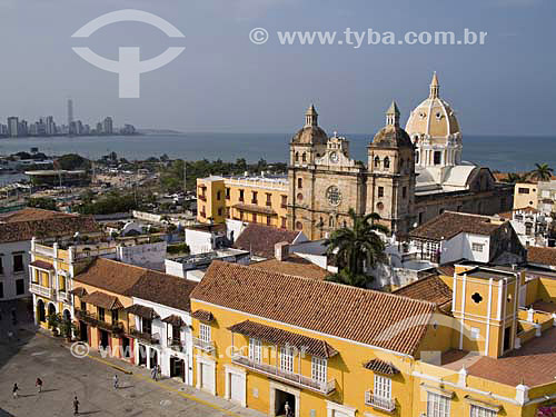  View of Iglesia San Pedro Claver Church and Plaza de la Aduana Place - Cartagena - Colombia  February 2007 