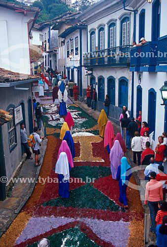  Procession over a decorated street during the Holy Week - Ouro Preto city - Minas Gerais state - Brazil 