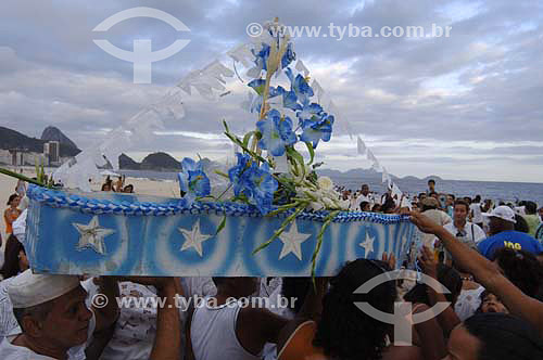  Offering boat - Orixas - Iemanjá cult - Umbanda and Candomble - African Brazilian religion - New Year`s Eve- Copacabana - Rio de Janeiro city - Rio de Janeiro state - Brazil  - 2005 