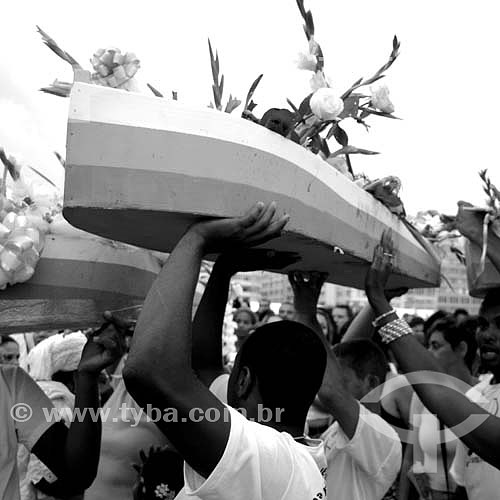  Offering boat - Orixas - Iemanjá cult - Umbanda and Candomble - African Brazilian religion - New Year`s Eve- Copacabana- Rio de Janeiro city - Rio de Janeiro state - Brazil  - 2005 