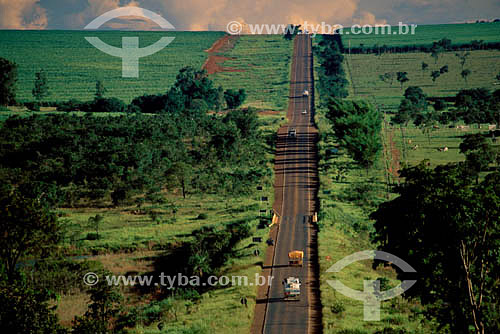  Aerial view of cars moving along Highway BR-163 - Sonora - Mato Grosso state - Brazil 
