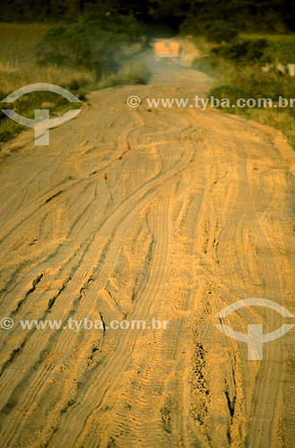  lines of truck tires in dirt road - Rio Grande do Sul state - Brazil 