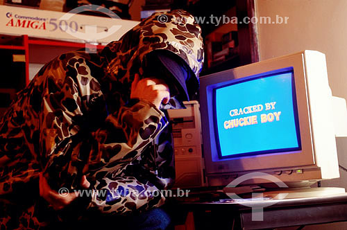  Computer hacker in front of computer monitor  - Brazil