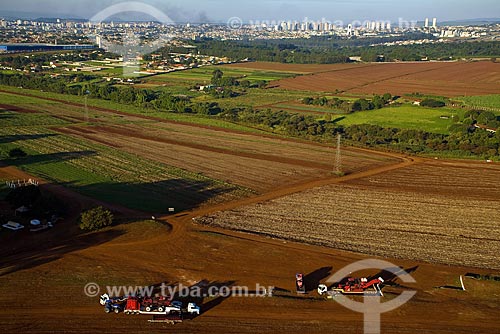  Subject: Agriculture mechanization, machinery being transported to area prepared for sugarcane plantation. Agribusiness. / Place: Ribeirao Preto city, Sao Paulo State, Brazil.  