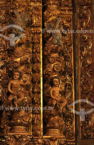  Subject: Santo Antonio`s Mother Church (1713) , arquiteture detail - Brazilian Baroque - wood carving and gold plating / Place: Barao de Cocais City - Minas Gerais State - Brazil / Date: April 2009 