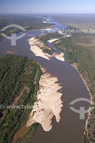  Subject: Aerial view of Araguaia river, during the dry season, when sandbeaches appear in the rivers of Cerrado (brazilian savanna) / Place: near Sao Felix do Araguaia city - Limit between Mato Grosso and Tocantins states / Date: June 2006 