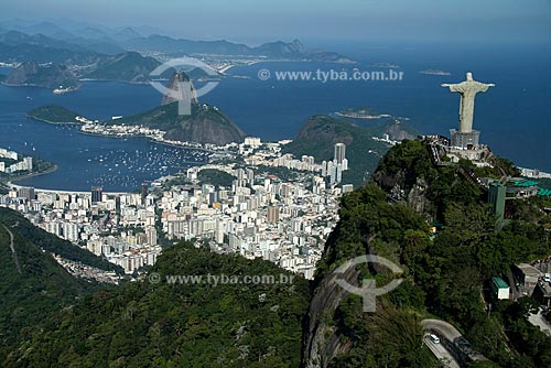  Subject: Aerial view of Christ Redeemer with the Southern Zone of Rio de Janeiro and the Sugar Loaf in the Background / Place: Rio de Janeiro city - Rio de Janeiro state - Brazil / Date: October 2009 