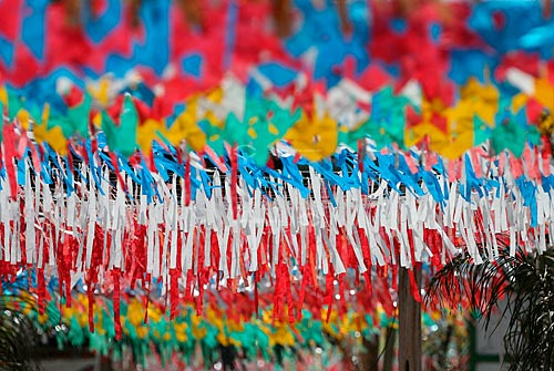  Subject: Flags in Parintins city, where occurs the Boi-Bumba festival  / Place:  Parintins city - Amazonas state - Brazil  / Date: 15/03/2005 