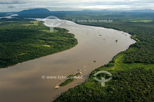  Subject: Aerial view of Rio Branco (White River) and gallery forest of Cerrado vegetation along the river  / Place:  Near Boa Vista City - Roraima State - Brazil  / Date: Janeiro de 2006 